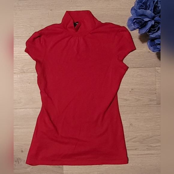 Express Red Cap Sleeve Turtleneck Blouse, Women's Small (S) - Picture 2 of 11